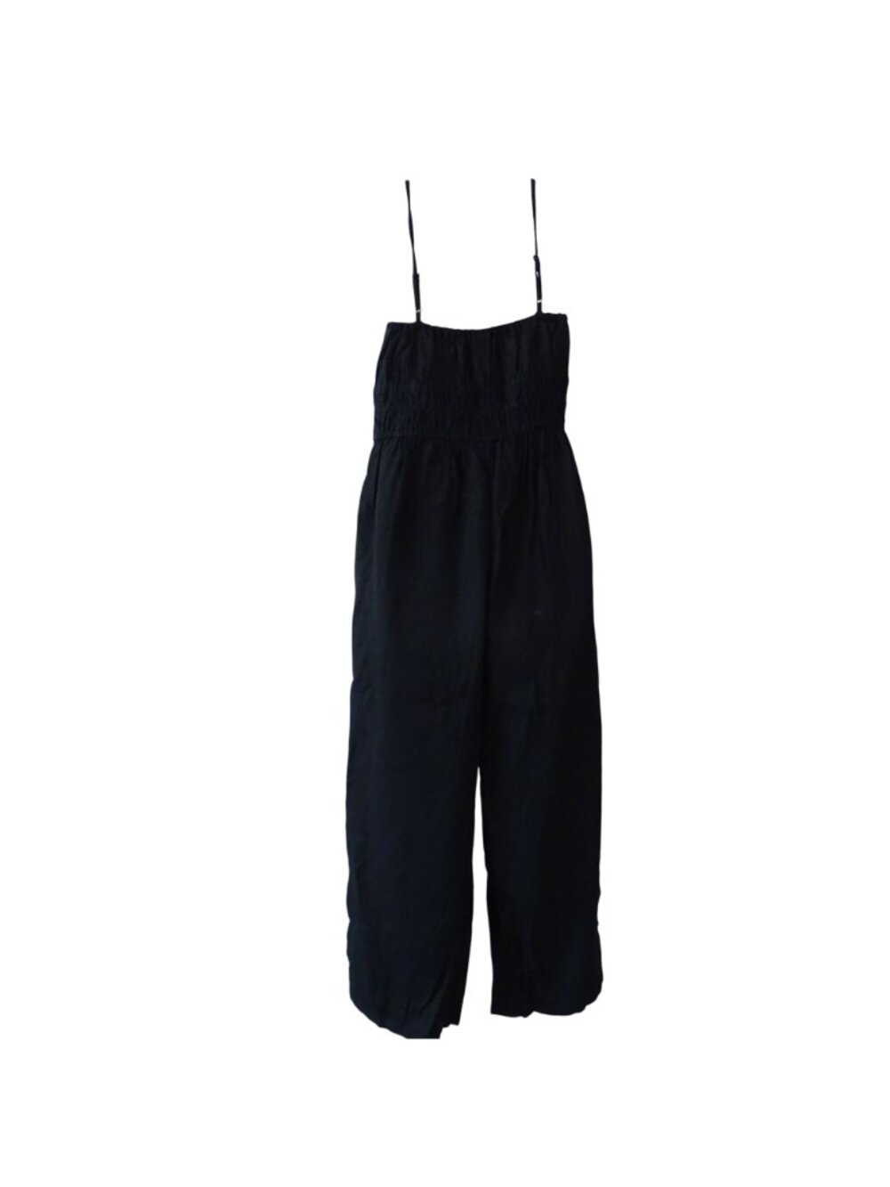 Old Navy Sleeveless Cropped Jumpsuit Empire Waist Size M Black Linen Wide Leg - Picture 5 of 13